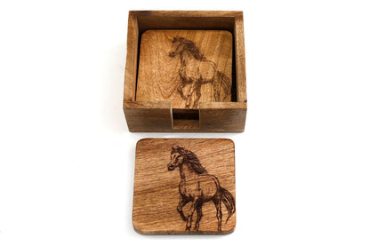 Set Of Four Wooden Engraved Horse Coasters-0