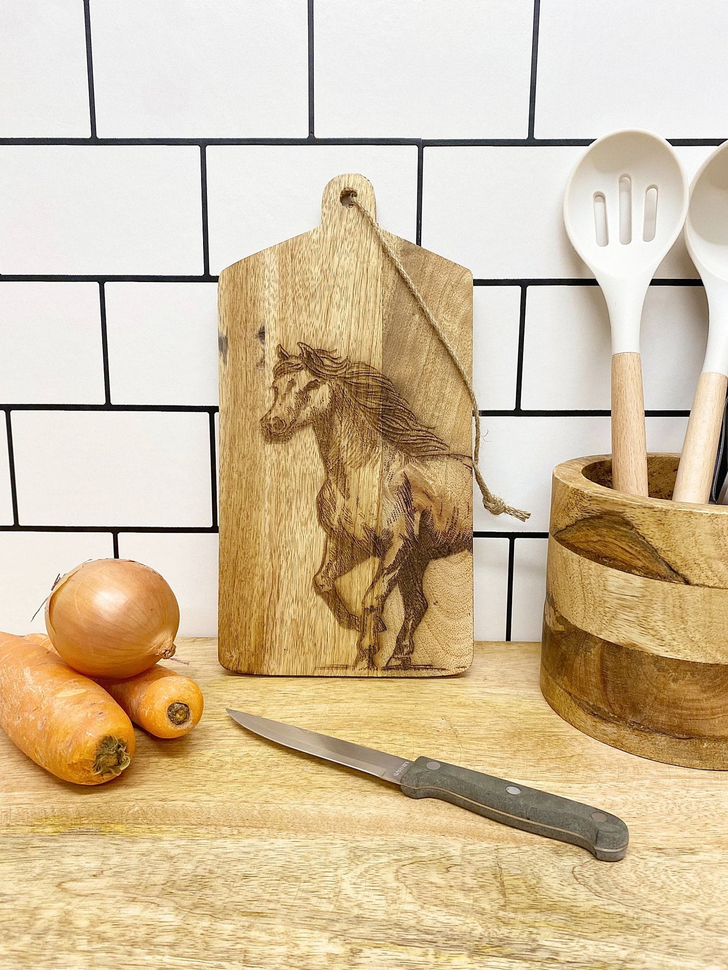 Horse Engraved Wooden Cheese Board-3