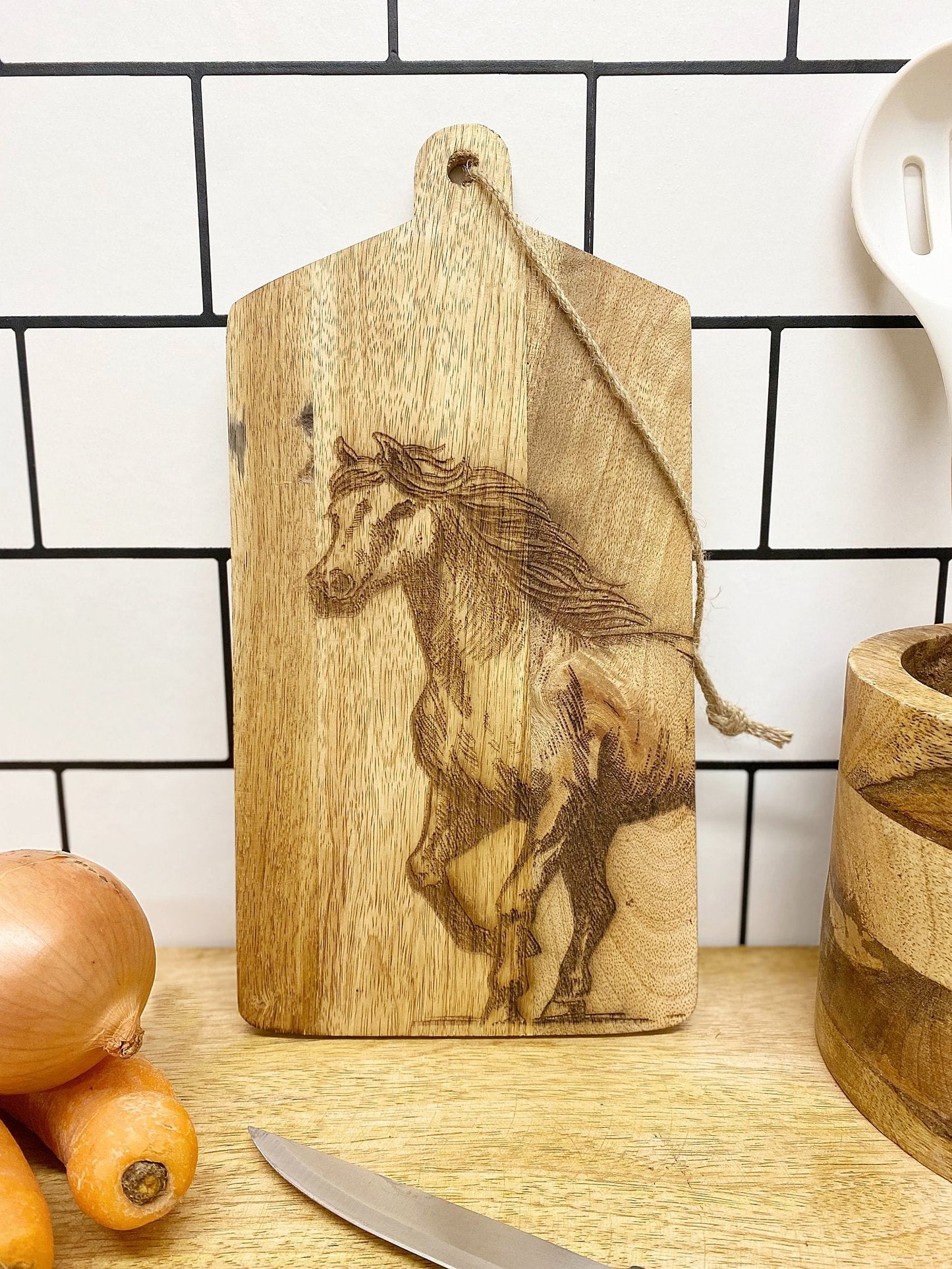 Horse Engraved Wooden Cheese Board-2