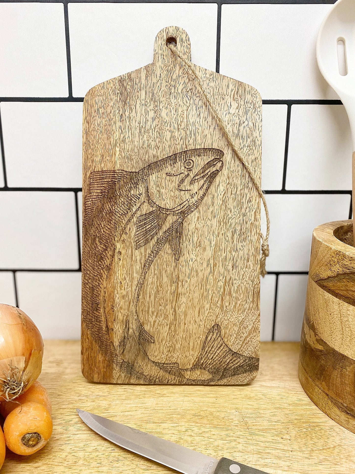 Salmon Engraved Wooden Cheese Board-2