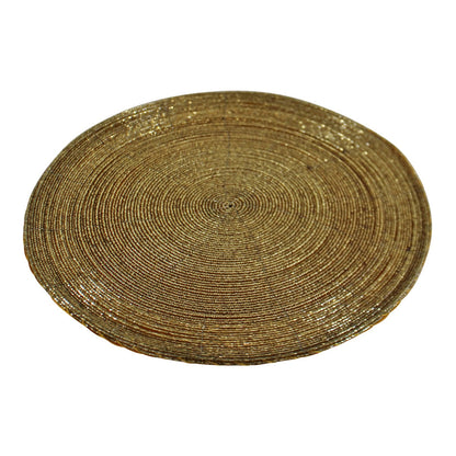 Set of 4 Gold Glass Beaded, Circular Placemats, 30x30cm-0