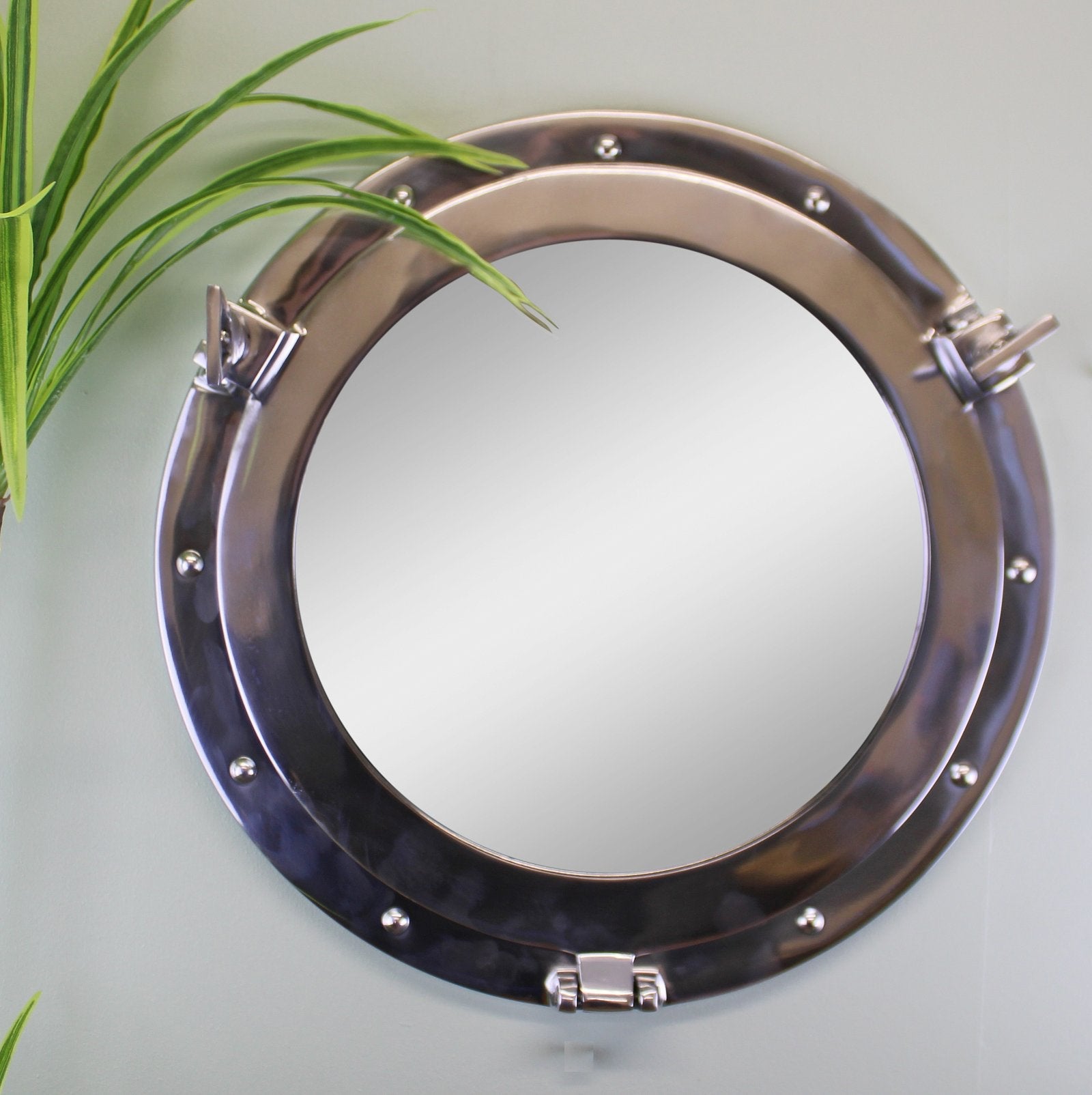 Silver Metal Port Hole Mirror, 40cm-1