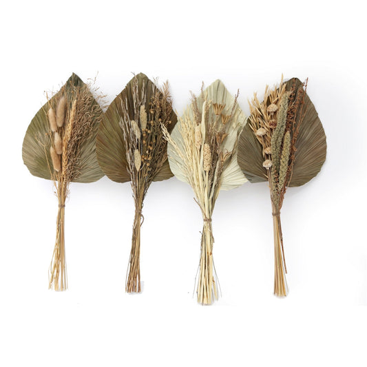 Set of Four Bouquets of Dried Grasses with Long Palm Spear-0