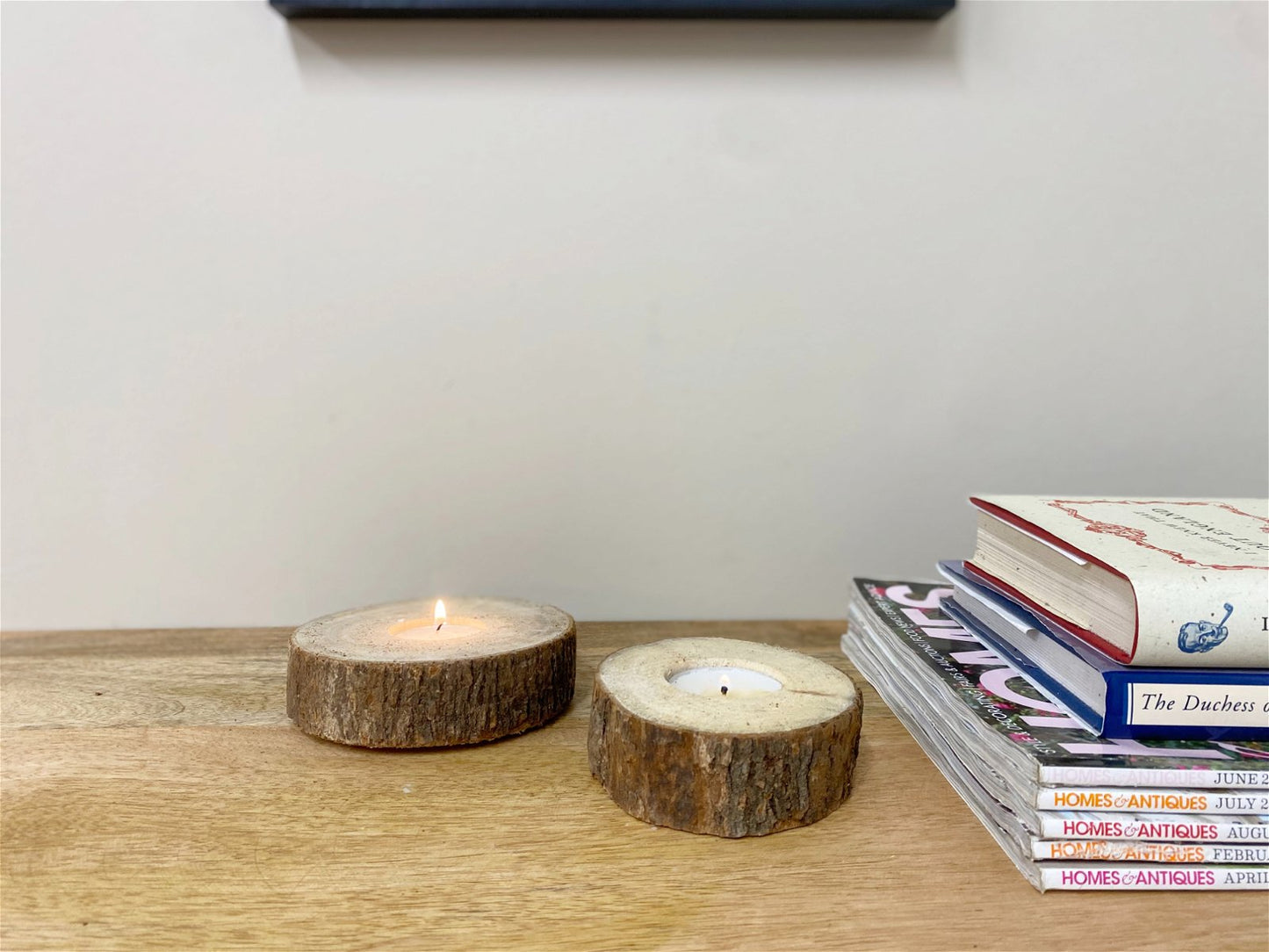 Set of Two Wooden Tealight Holders with Bark Detail-1