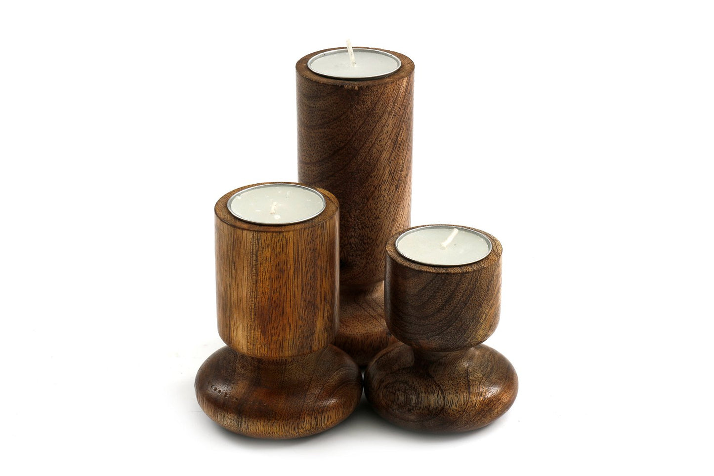 Set of Three Wooden Candlestick or Tea Light Holders-0