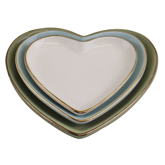 Set Of 3 Heart Shaped Ceramic Trinket Plates With A Gold Edge-0