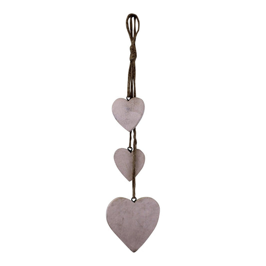 Three Hanging Wooden Heart Decoration, Light Wood-0