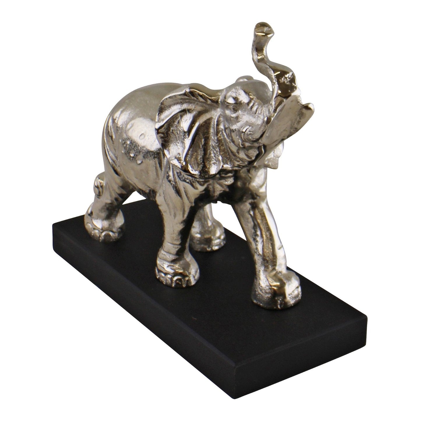 Large Ornamental Silver Metal Elephant On Plinth-3