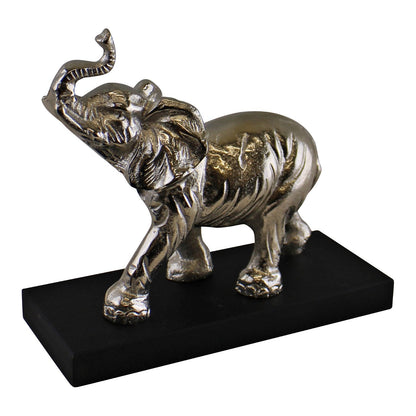 Large Ornamental Silver Metal Elephant On Plinth-2