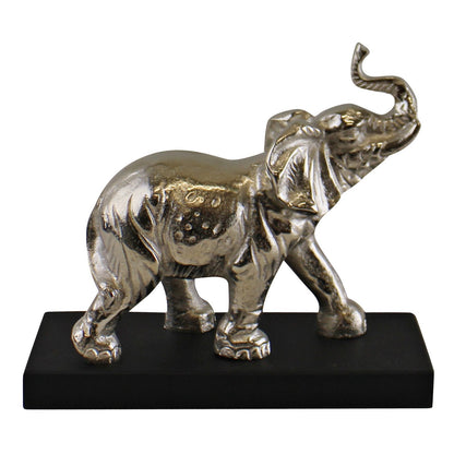 Large Ornamental Silver Metal Elephant On Plinth-0