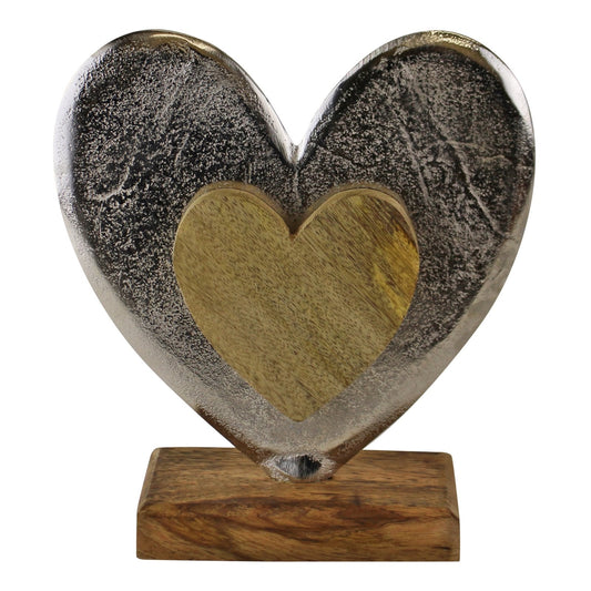 Large Metal and Wood Standing Heart Decoration-0