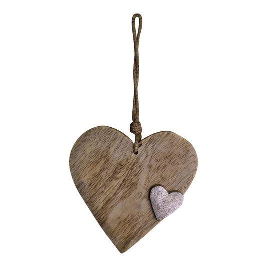 Wooden Hanging Heart Ornament with Silver Heart-0