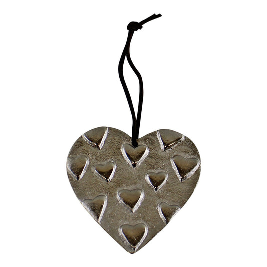 Hanging Silver Metal Heart Ornament, 10cm-0