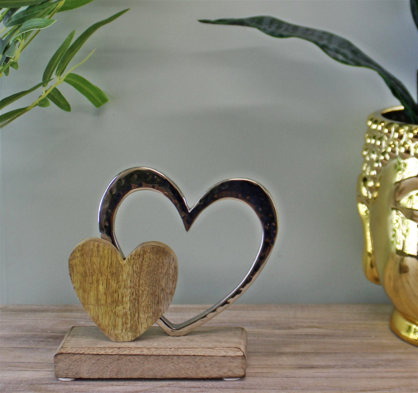 Small Double Heart On Wooden Base Ornament-1