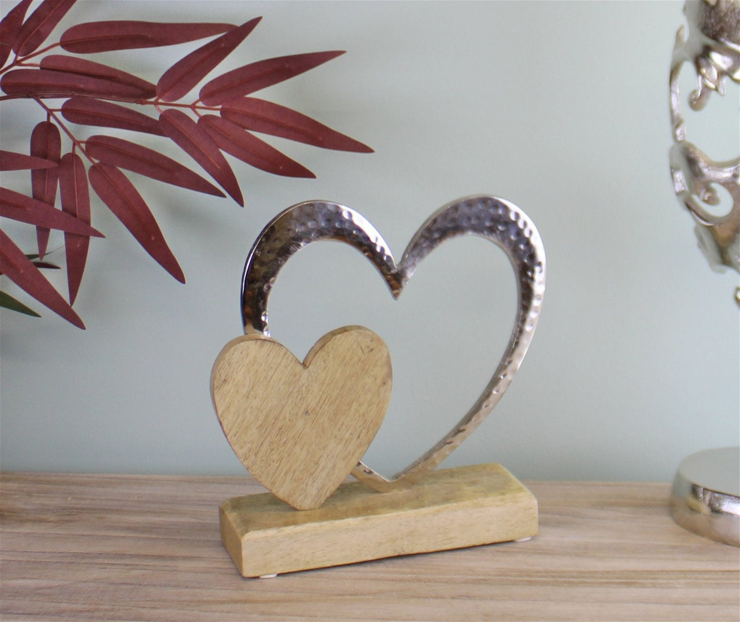 Large Double Heart On Wooden Base Ornament-1