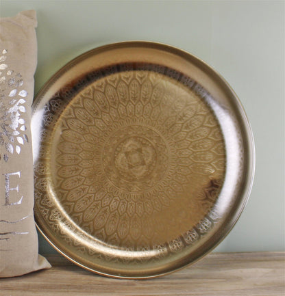 Decorative Silver Metal Tray With Etched Design-1