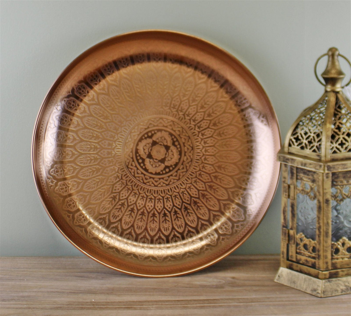 Decorative Copper Metal Tray With Etched Design-1