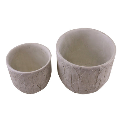 Set of 2 Cement Embossed Leaf Planters-2