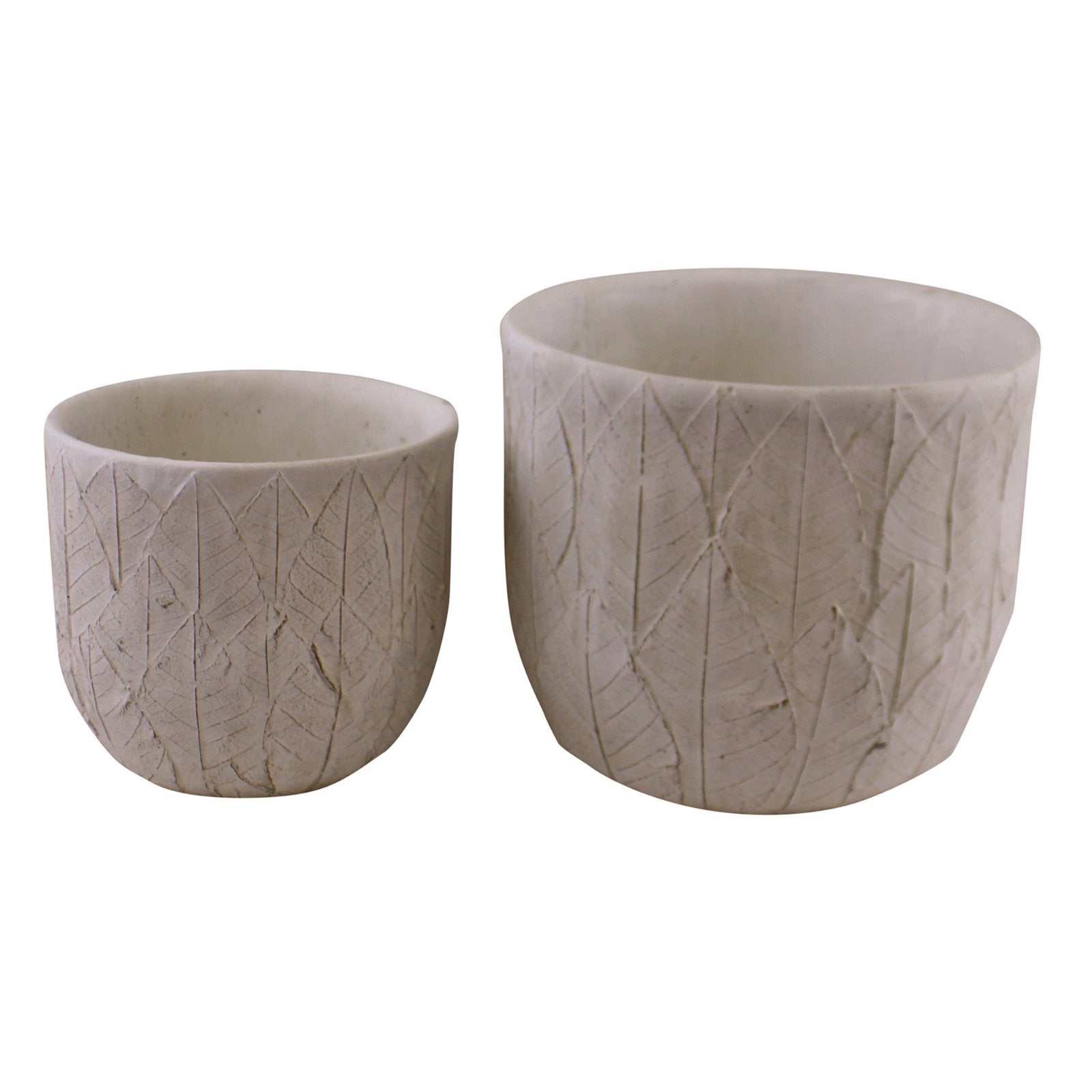 Set of 2 Cement Embossed Leaf Planters-0