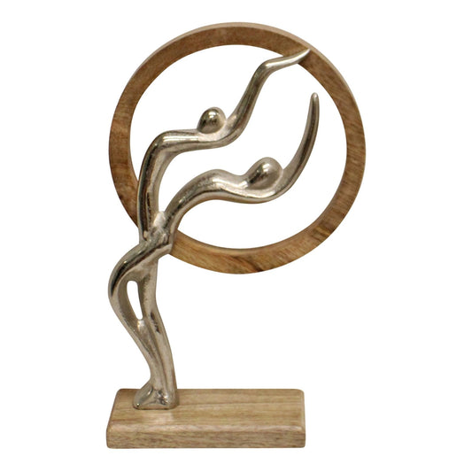 Abstract Ornament, Silver Couple In Wooden Circle, 31cm.-0