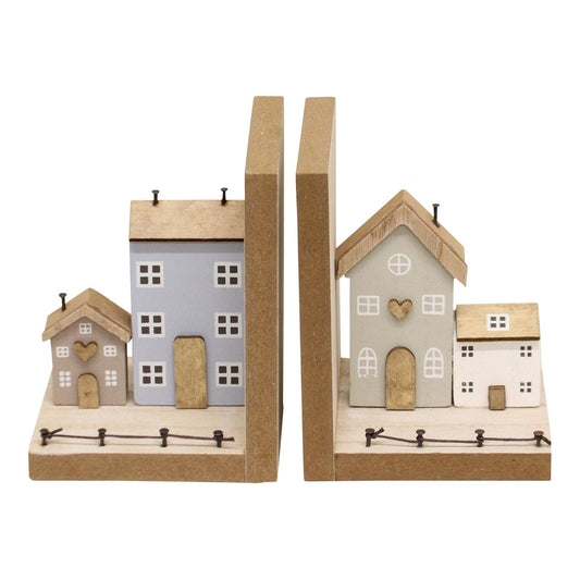 Pair of Bookends, Wooden Houses Design-0