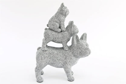 Silver Beaded Trio Stacked Bulldog Ornament 31.5cm-0