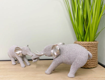 Silver Beaded Elephants Two Piece Mother & Calf-1