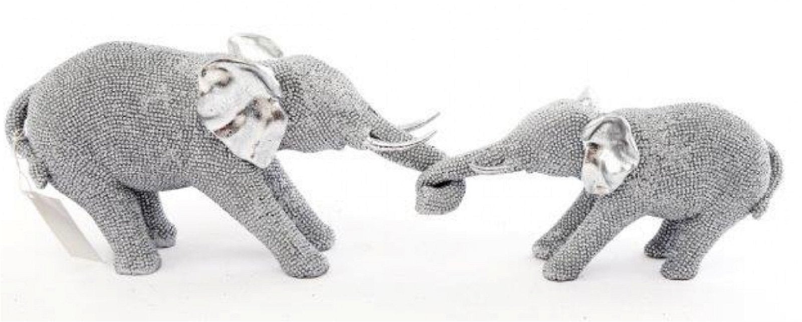 Silver Beaded Elephants Two Piece Mother & Calf-0