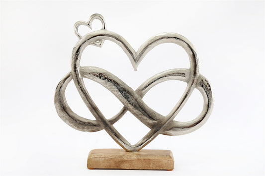 Metal Silver Entwined Hearts On A Wooden Base Large-0