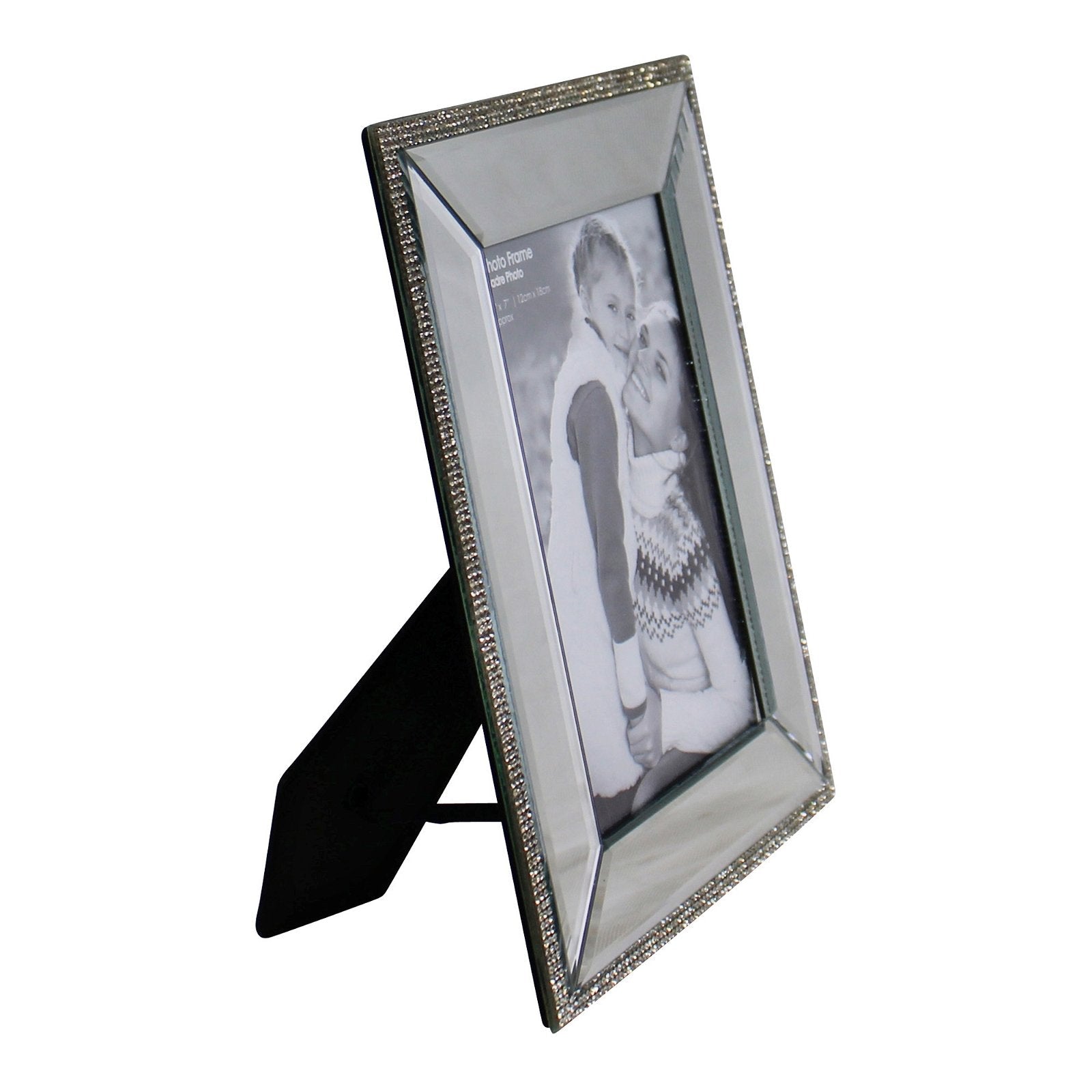 5 x 7 Mirrored Freestanding Photo Frame With Crystal Detail-1