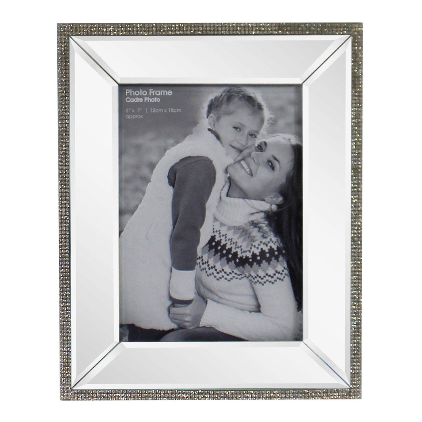 5 x 7 Mirrored Freestanding Photo Frame With Crystal Detail-0