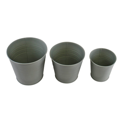 Set of 3 Round Metal Planters, Green-3