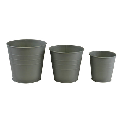 Set of 3 Round Metal Planters, Green-0