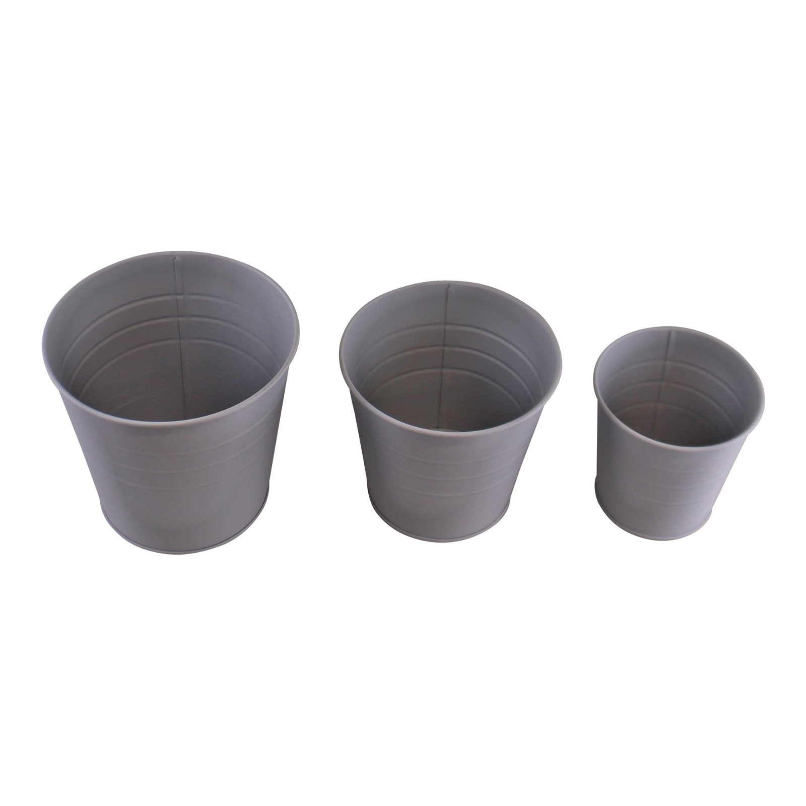 Set of 3 Round Metal Planters, Grey-3