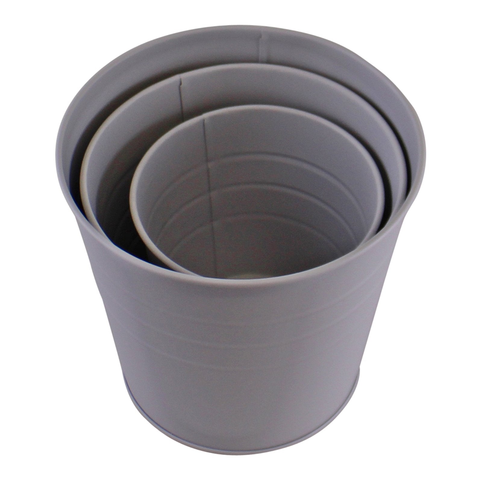 Set of 3 Round Metal Planters, Grey-2