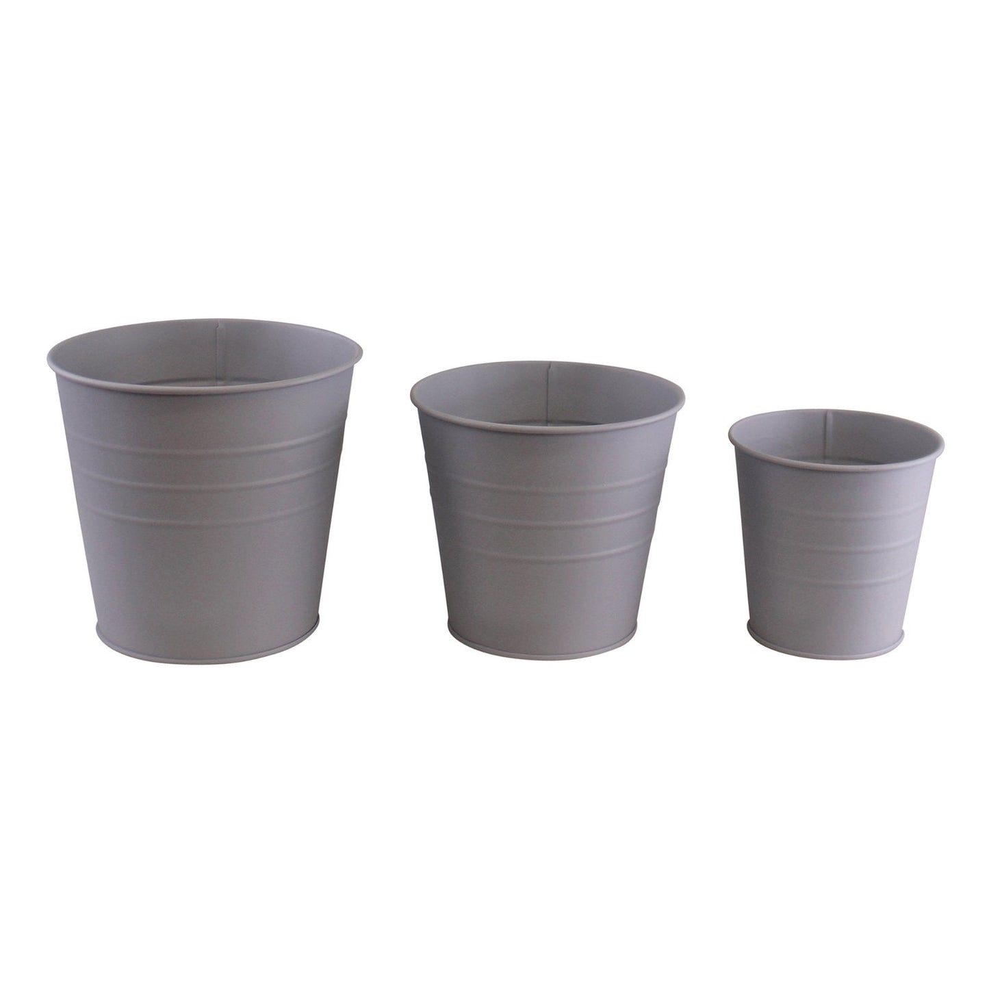 Set of 3 Round Metal Planters, Grey-0