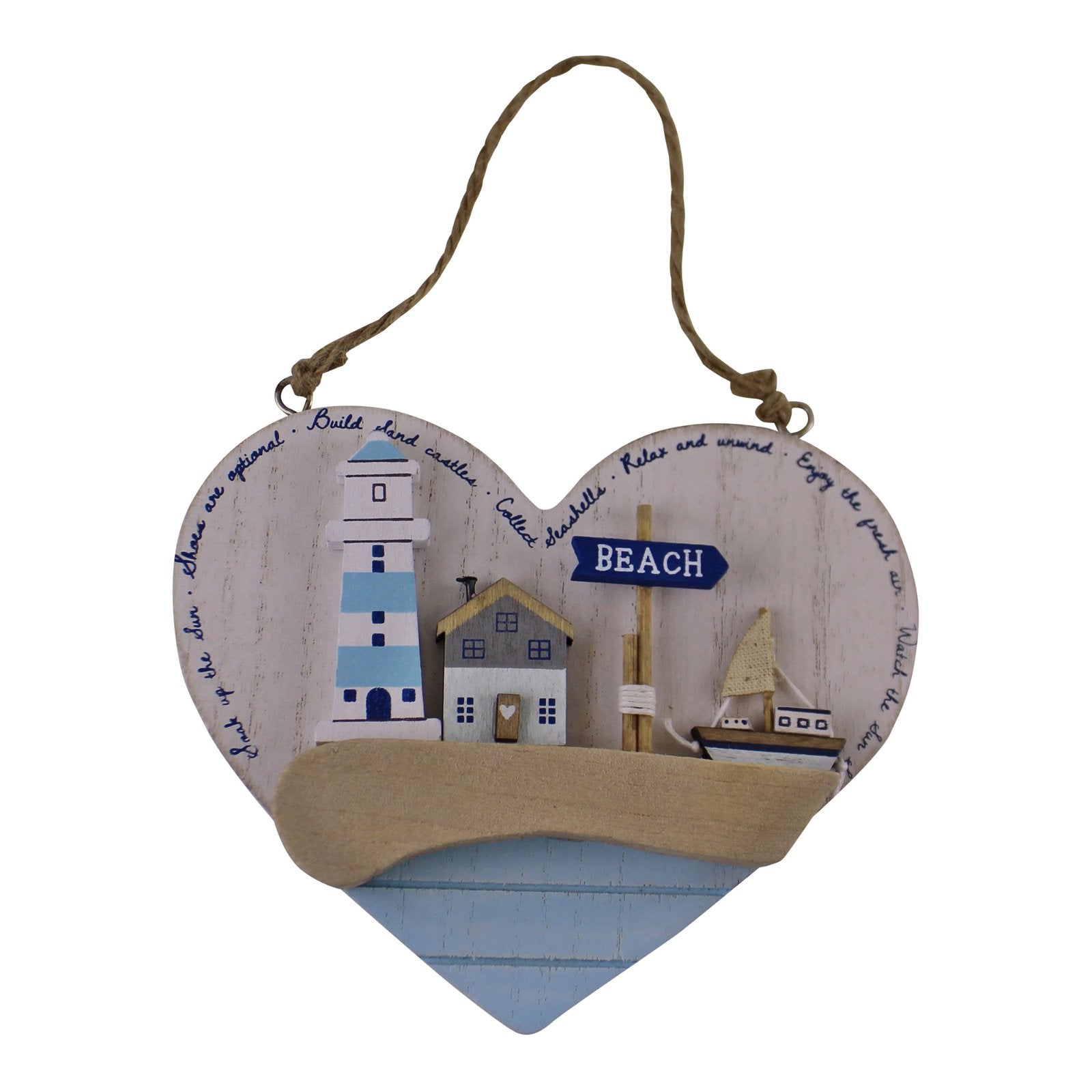 Seashore Hanging Wooden Heart Plaque-0