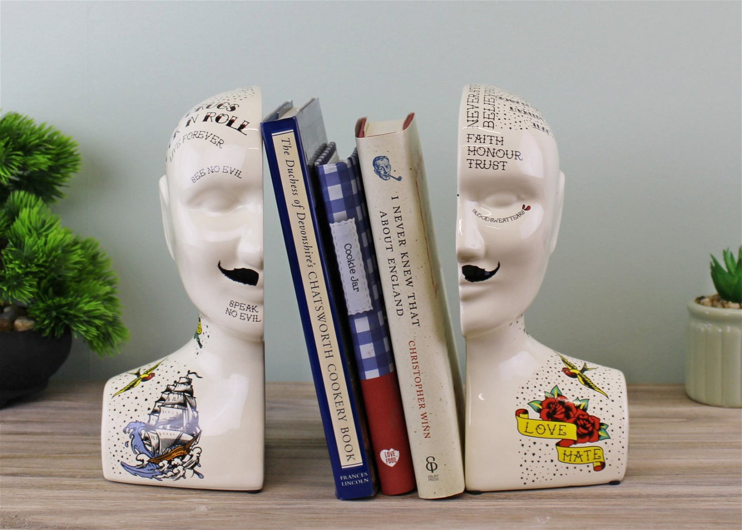 Ornamental Ceramic Phrenology Bookends-1