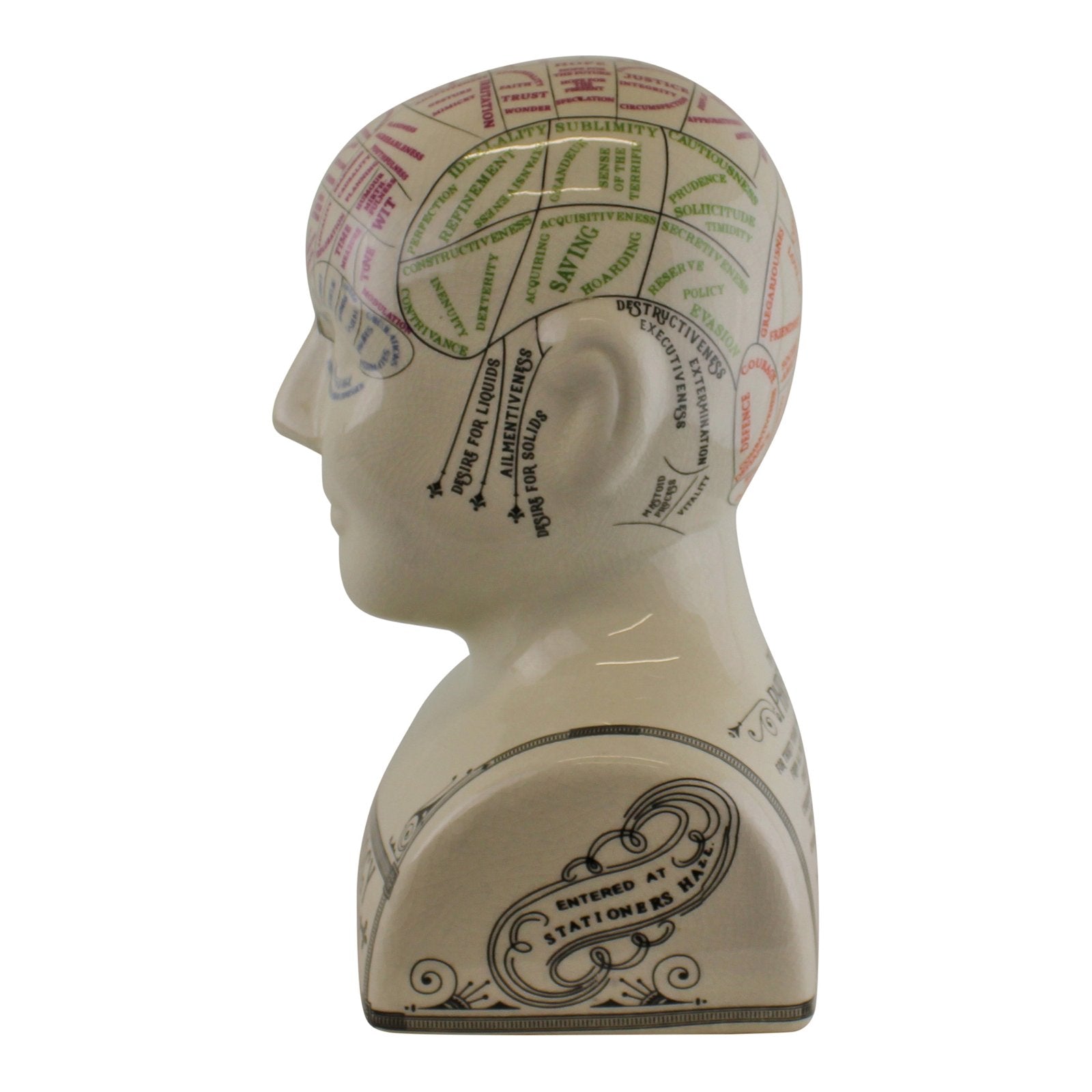 Large Ceramic Crackle Phrenology Head-4