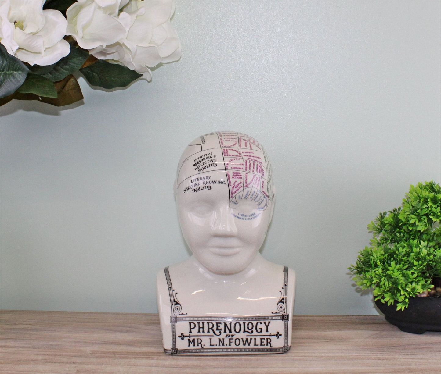 Large Ceramic Crackle Phrenology Head-1