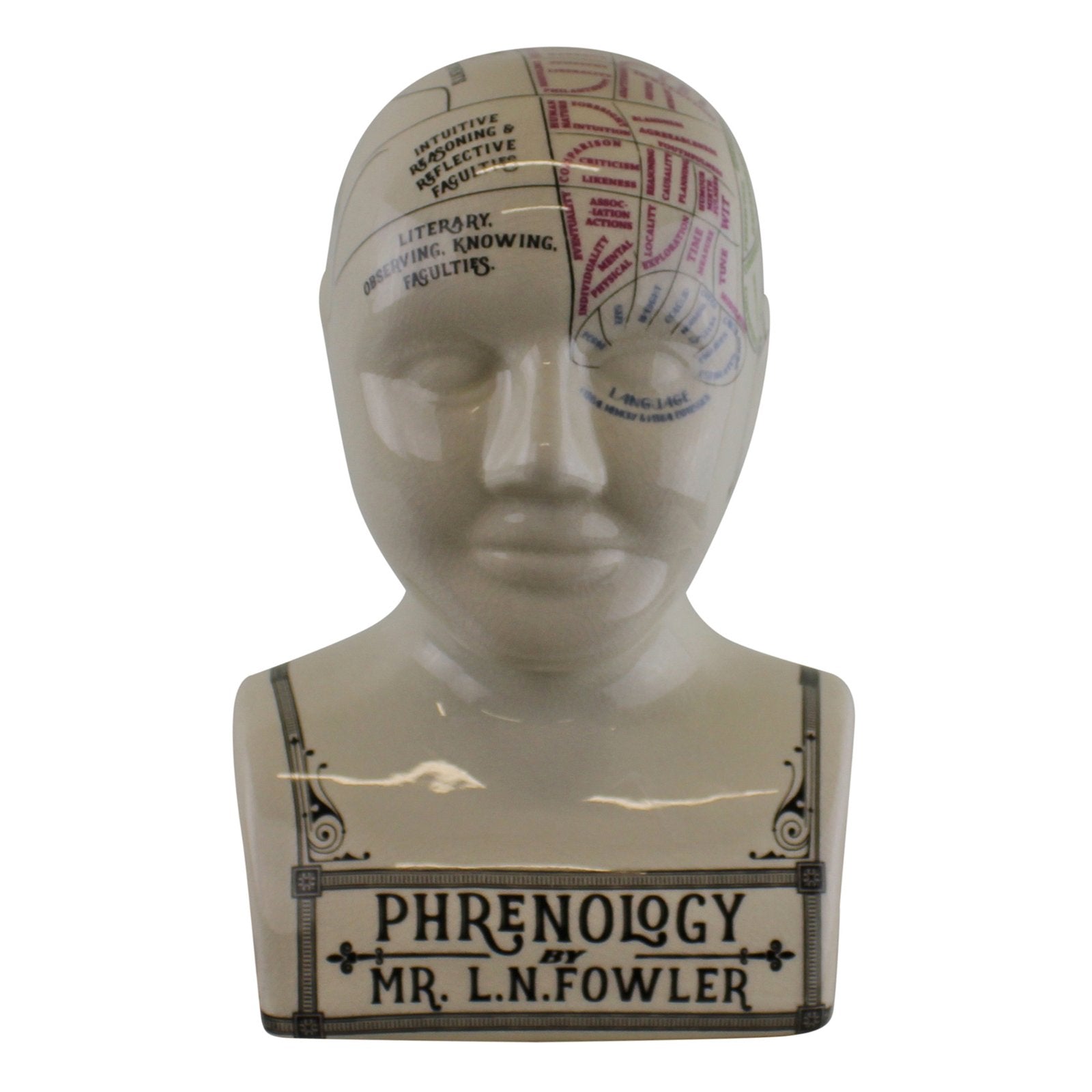 Large Ceramic Crackle Phrenology Head-0