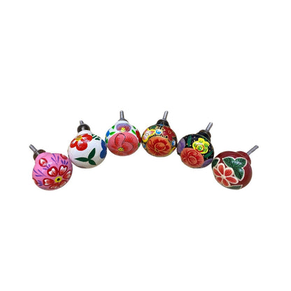 Set of Six Floral painted Drawer Knobs-1