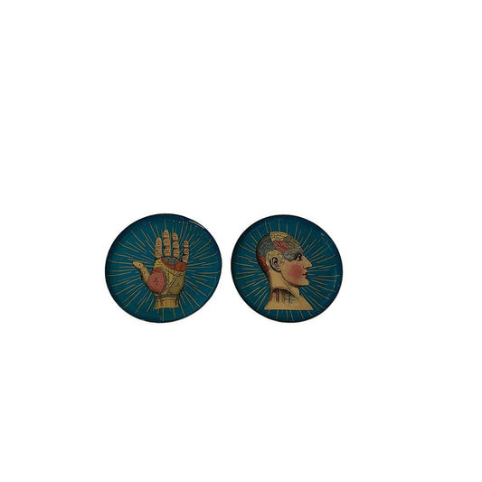 Set of Two Metal Palm and Phrenology Head Round Coasters-0