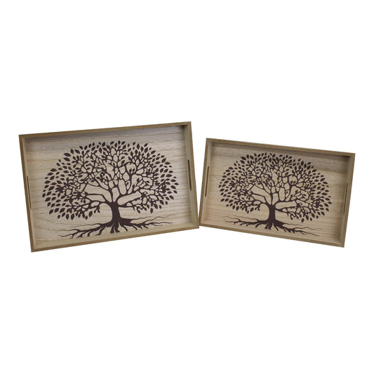 Set Of 2 Tree Of Life Wooden Trays-0