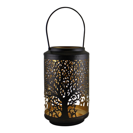 Medium Tree Of Life Cutout Design Black Candle Lantern-0