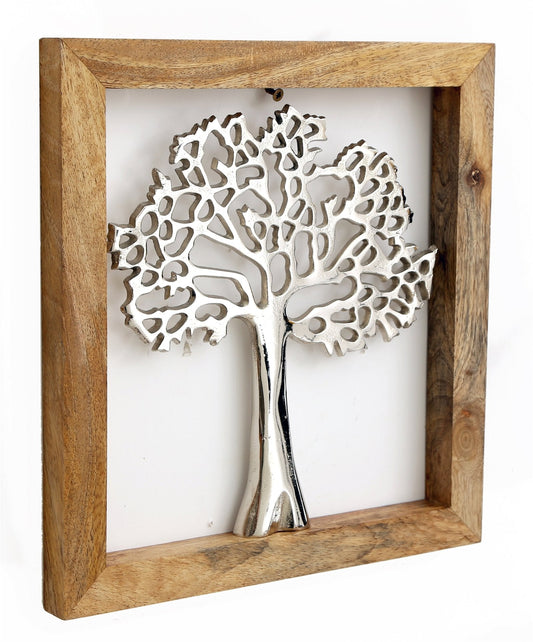 Silver Tree Of Life In A Wooden Frame-0