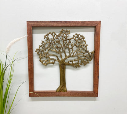 Brass Tree Of Life In Wooden Frame-3