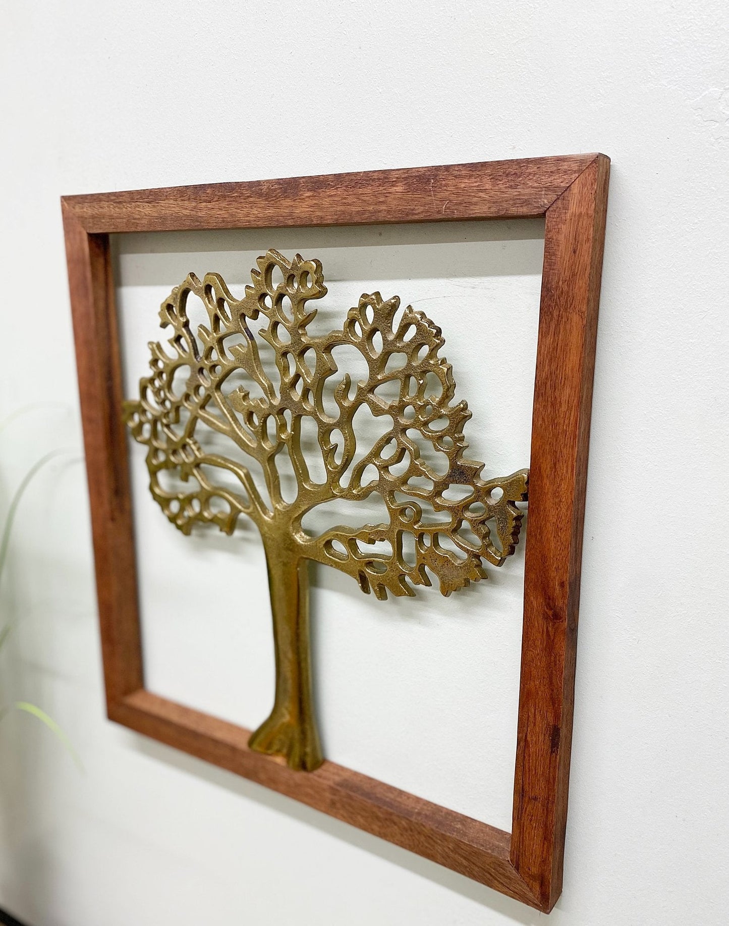 Brass Tree Of Life In Wooden Frame-2