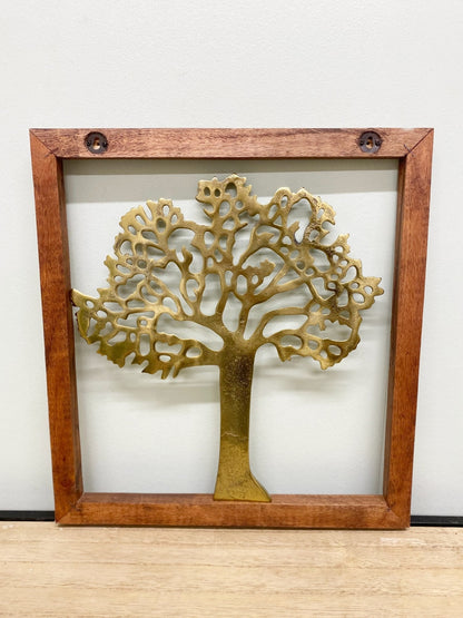 Brass Tree Of Life In Wooden Frame-1