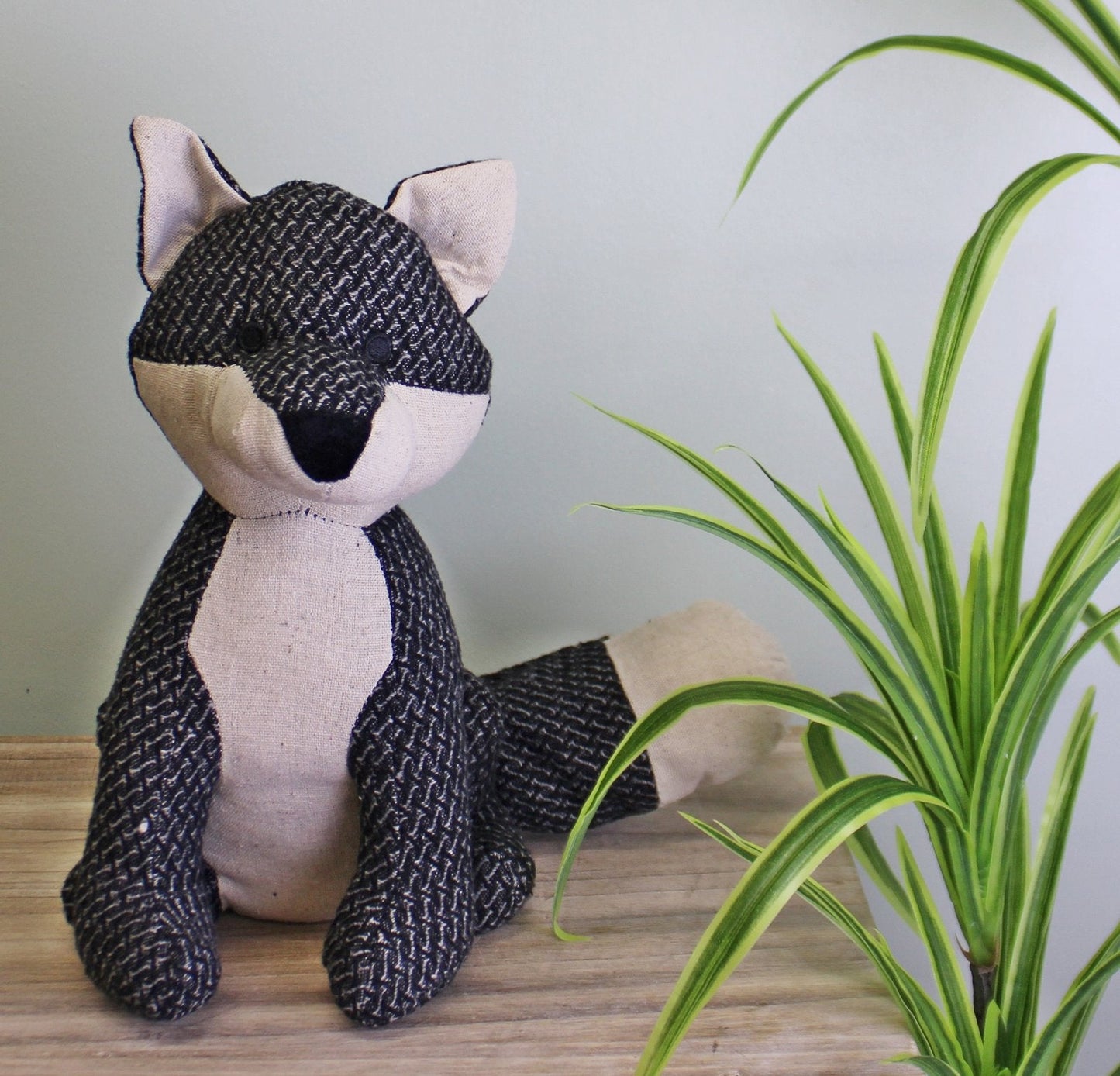 Grey Fabric Fox Doorstop-1